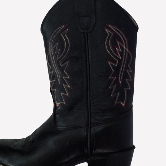 Old West Cowboy Boots Black Leather Western Pull On B8110 Child Boys Size 10.5D - Picture 10 of 11